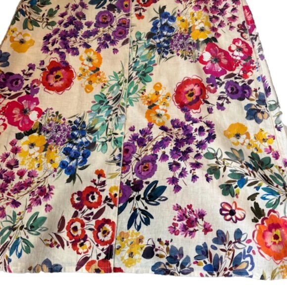 Johnny Was Seamed Linen Maxi Skirt Cream Multicolor Floral Print Evalon Size L - Picture 9 of 9